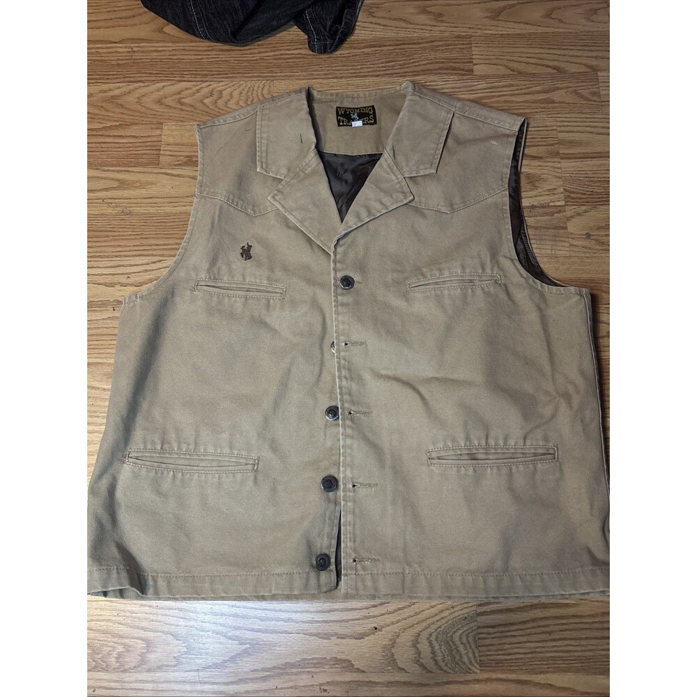 Wyoming Traders Vest Bronco Khaki Canvas Mens Medium Button Western Cowboy Tan